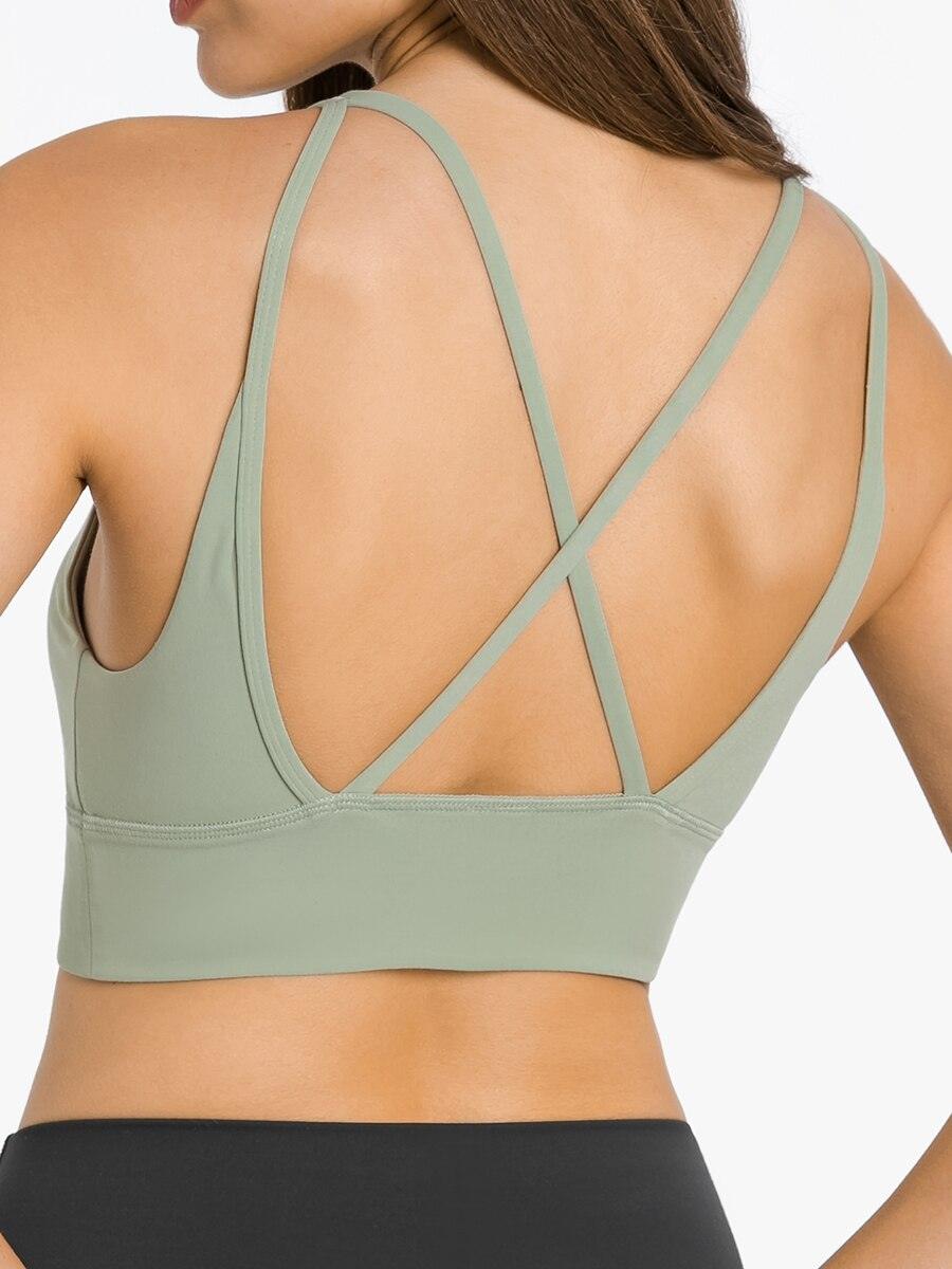 Nepoagym GOODWILL Women Vneckline Strappy Sports Bras Cross Back