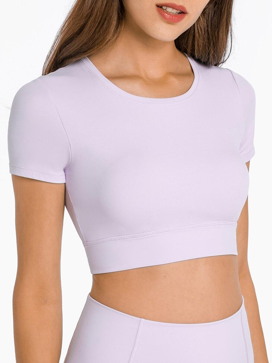 GALAXY Crop Women's with Built In Bra Short Brushed Tops crew neck Slim Fit Sport Shirts – Nepoagym Store