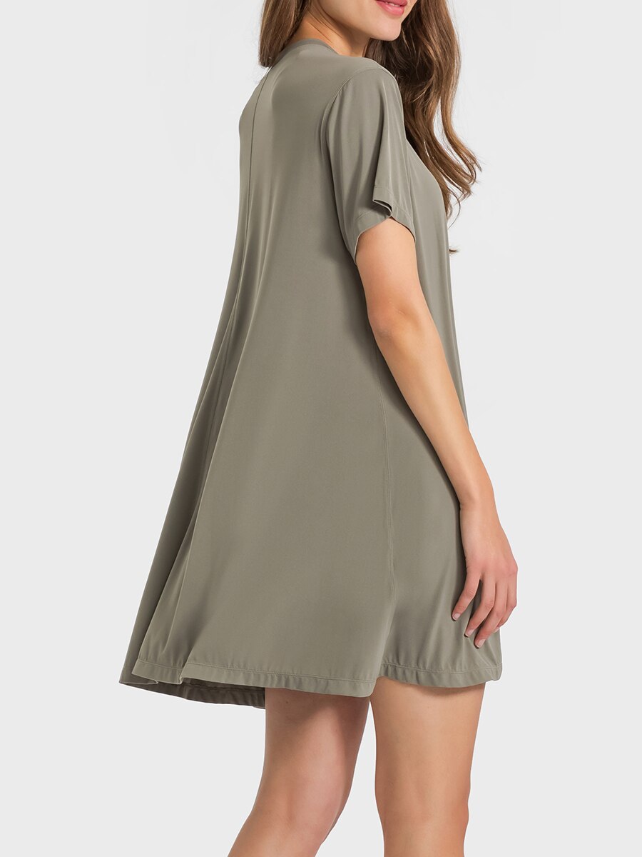 Nepoagym DRIVE Women Soft Relaxed Fit Dress Yoga Lightweight Naked Feel Dress Basic Sports Swing Dress Middle Grey / L