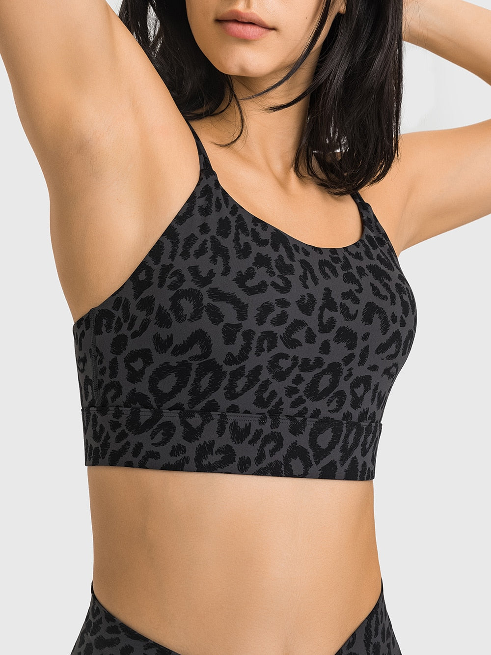 Nepoagym Women Leopard Sports Bras Double Strappy Back Cutout