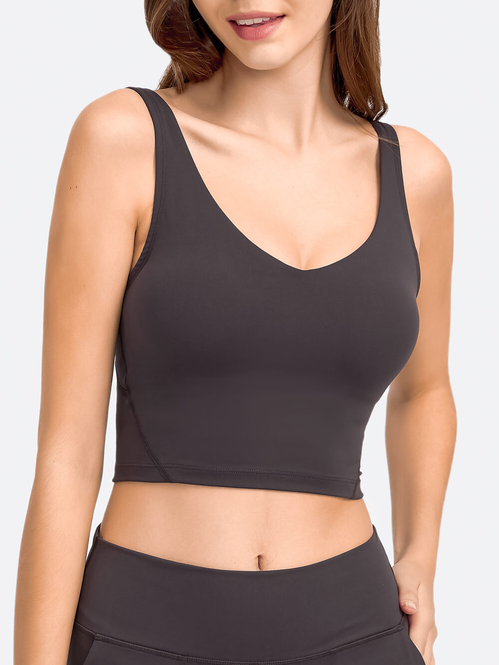 Nepoagym PASSION New Color Women Long Crop Tank Top with Built in Bra V  Neck strapless bra push up Brushed Sports Bra Running – Nepoagym Official  Store